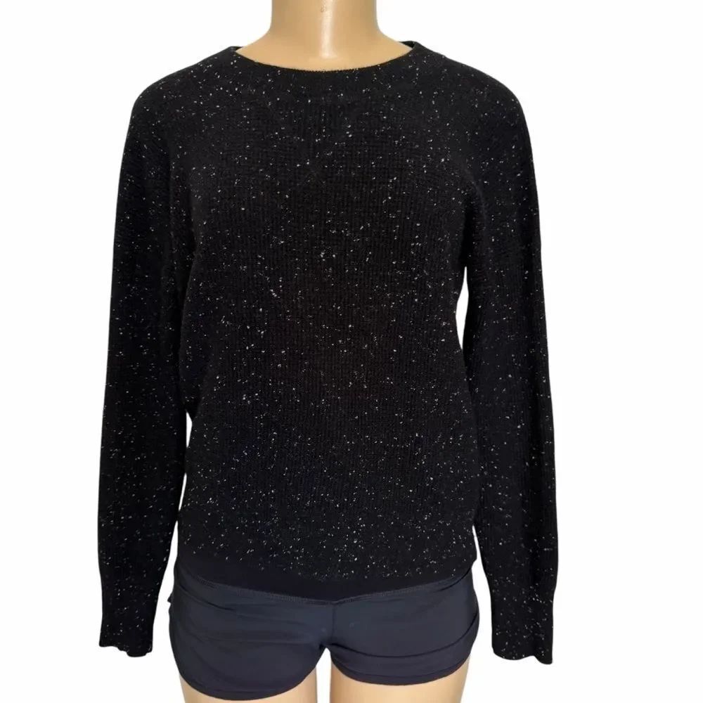 Madewell Cashmere Sweatshirt in Ebony Donegal black white speckled XXS